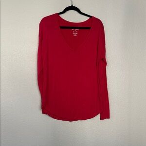 American Eagle Outfitters Red Long Sleeve V-Neck Top